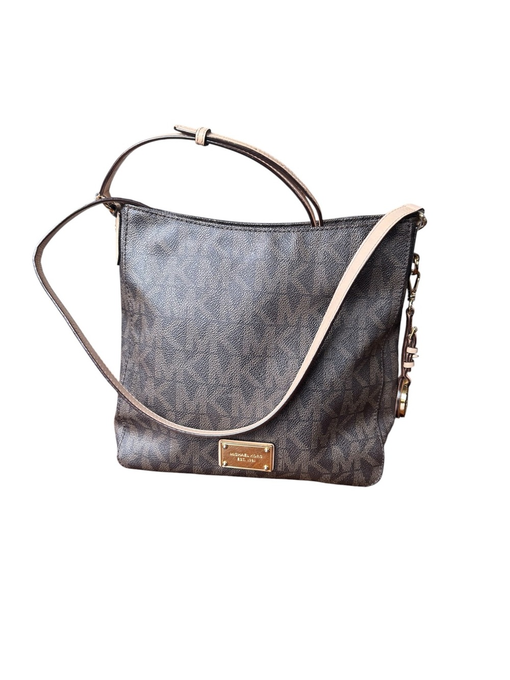 Michael Kors Brown Monogram Crossbody Bag with Beige Trim